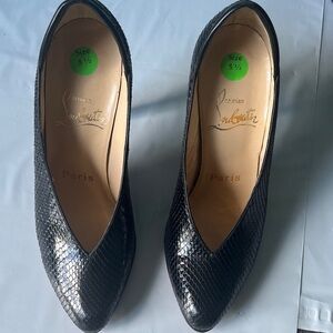 Christian Louboutin Black Snakeskin Pointed-Toe Pumps